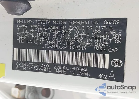 2010 Toyota Prius Iv from USA, damaged, VIN JTDKN3DU6A1019043